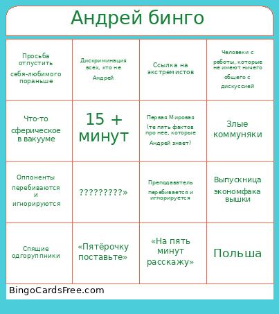 Андрей бинго Bingo Card