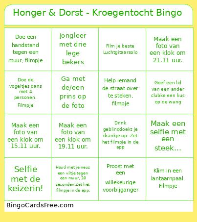 Honger & Dorst - Kroegentocht Bingo Card