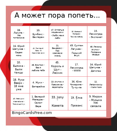 А может пора попеть... Bingo Card