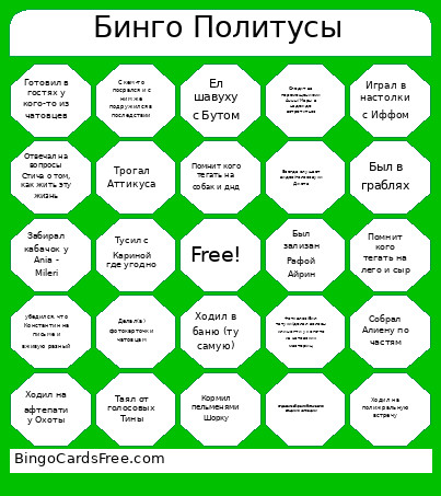 Бинго Политусы Bingo Card