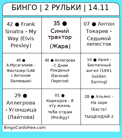 Разминочное. Каверы Bingo Card