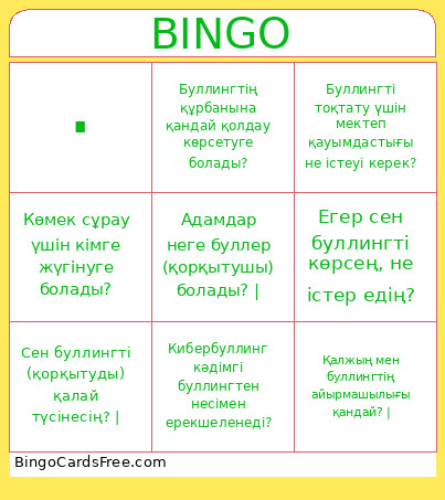 Буллинг Bingo Card