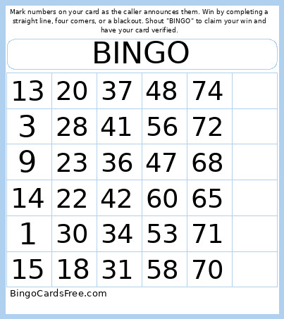 музыкальное лото Bingo Card