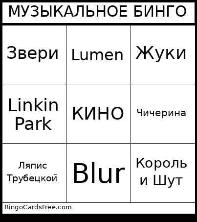 МУЗЫКАЛЬНОЕ БИНГО Bingo Card 2