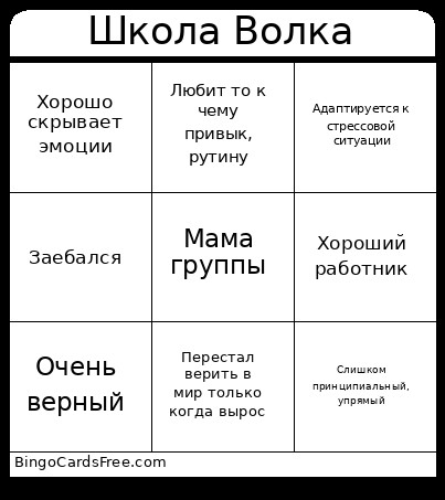 Школа волка Bingo Card