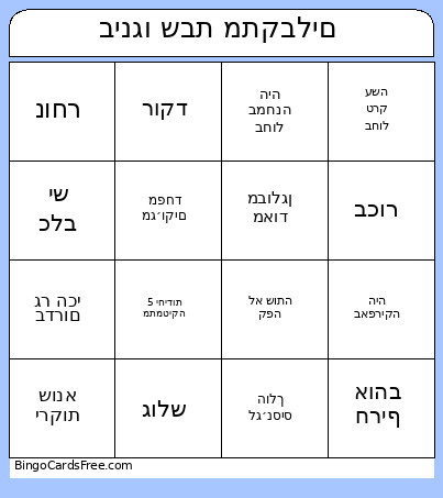 בינגו שבת מתקבלים Bingo Card