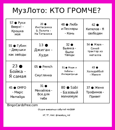 МузЛото: КТО ГРОМЧЕ? Bingo Card