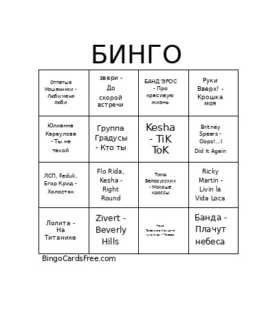 Ффффф Bingo Card