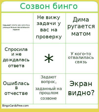 Созвон бинго Bingo Card