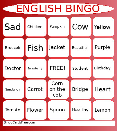 英語ビンゴ Bingo Card