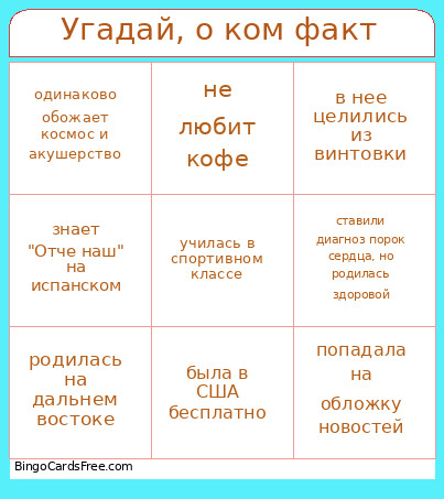 Угадай, о ком факт Bingo Card