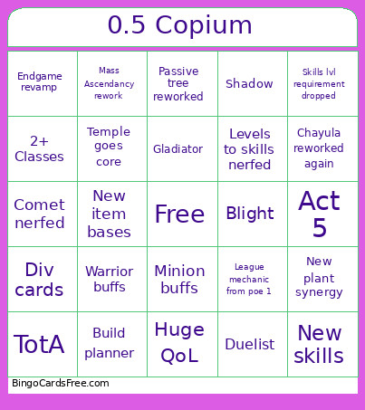 0.5 Copium Bingo Card