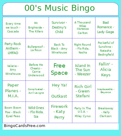 00's Music Bingo Card