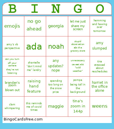 01/26 Dept Meeting Bingo Card