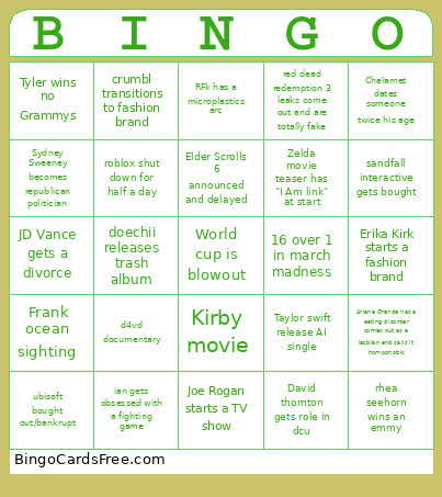 @026 N Bingo Card