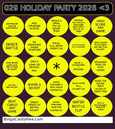 029 HOLIDAY PARTY 2026 <3 Bingo Card