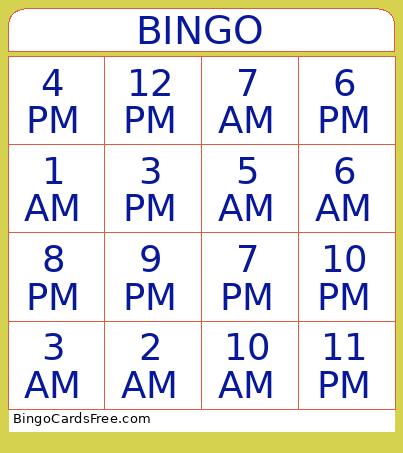 1 - 12 AM/PM Bingo