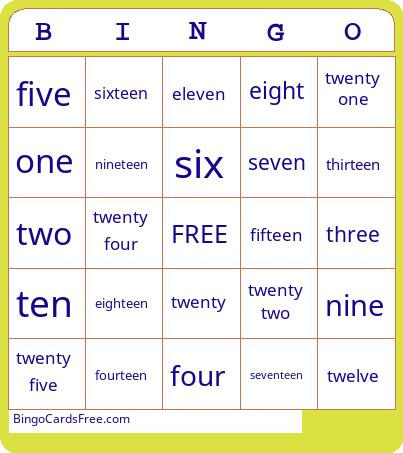 1-25 Numbers Bingo