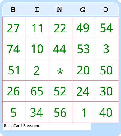 1-75 Number Bingo Cards Free Pdf Printable Game, Title: BINGO