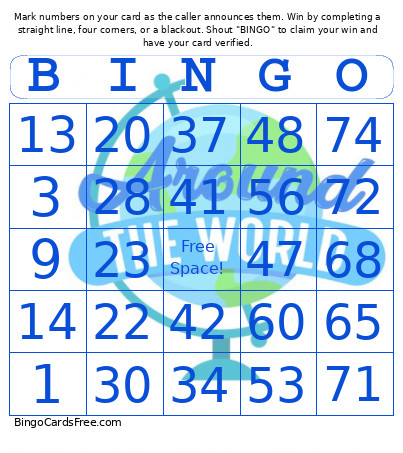 1-75 Number Around The World + Audio Bingo Card
