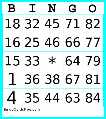 1-90 Number Bingo Card