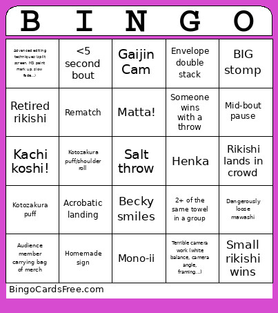 1-day Sumo Bingo Card