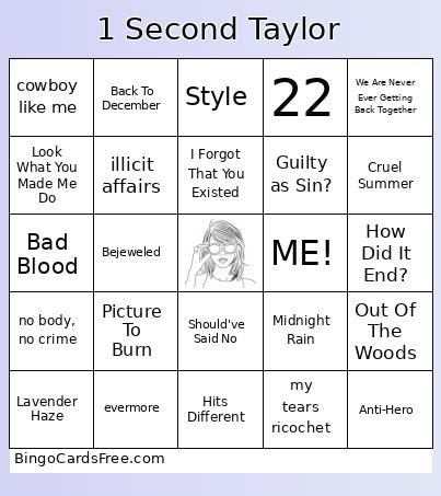 1 Second Taylor Bingo