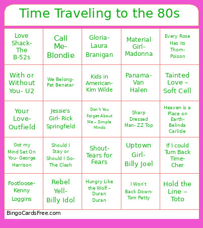 1. Time Traveling To The 80s Bingo Card