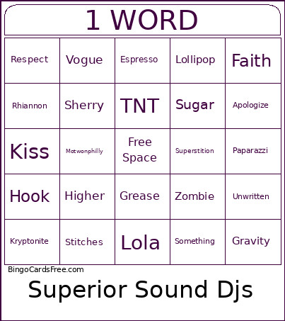 1 Word Bingo Card