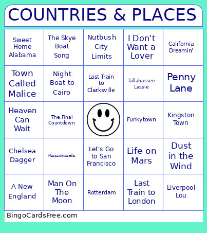 10 01 2026 Countries & Places Bingo Card