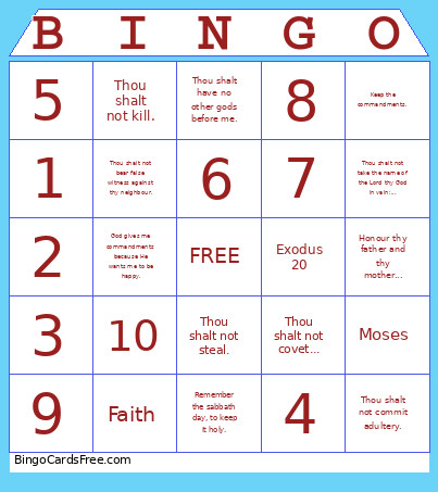 10 Commandments + Extra Bingo Card