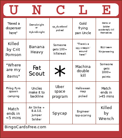1000 Uncles Bingo Card