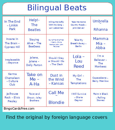 102. Bilingual Beats Bingo Card