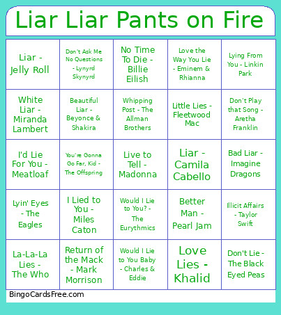 103. Liar Liar Pants On Fire Bingo Card