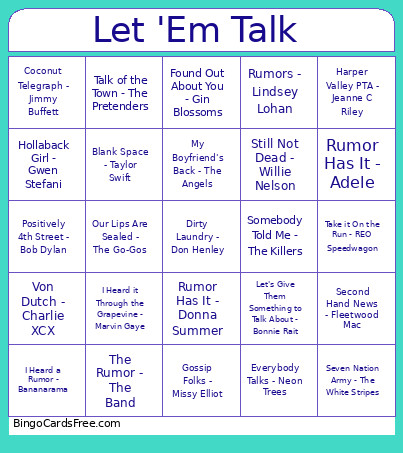 104. Let 'Em Talk Bingo Card