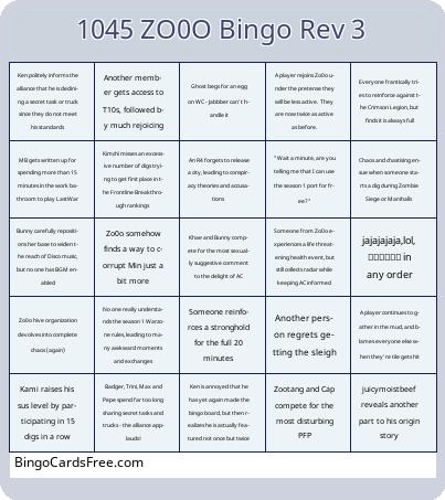 1045 ZO0O Bingo Rev 3 Cards Free Pdf Printable Game, Title: 1045 ZO0O Bingo Rev 3