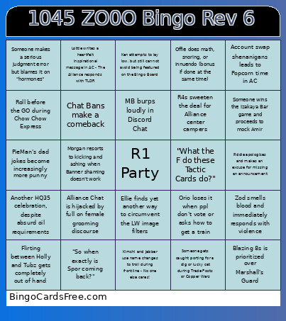 1045 ZO0O Rev 6 Bingo Card