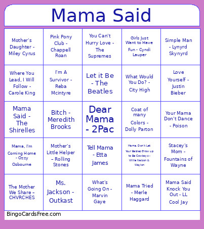 105. Mama Said Bingo Card