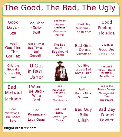 109. The Good, The Bad, And The Ugly Bingo Card
