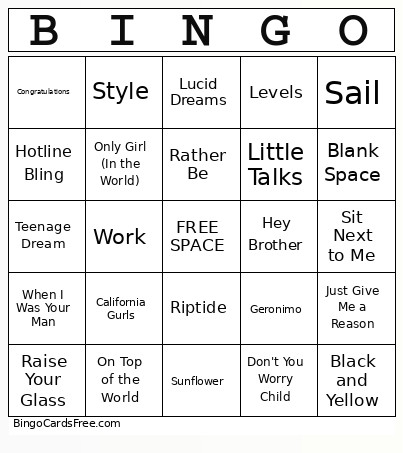 10s List Bingo Card