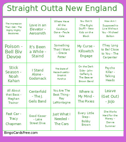 110. Straight Outta New England Bingo Card