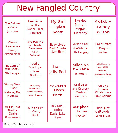 112. New Fangled Country Bingo Card