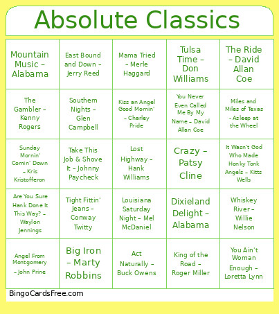 115. Country Classics Bingo Card