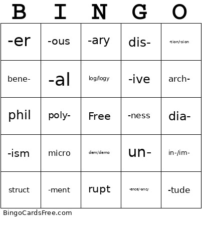 11th Grade Bingo Card