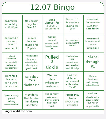 12.07 Bingo Card