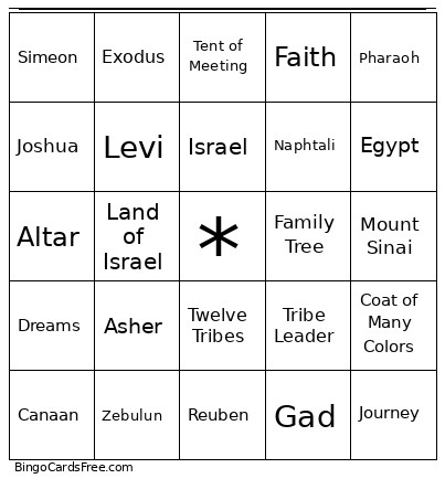 12 Tribes Of Israel Bingo Card