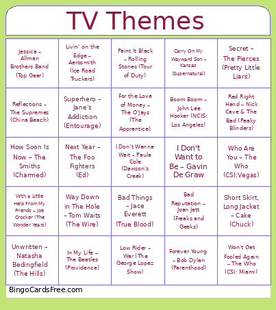 120. TV Themes Bingo Card
