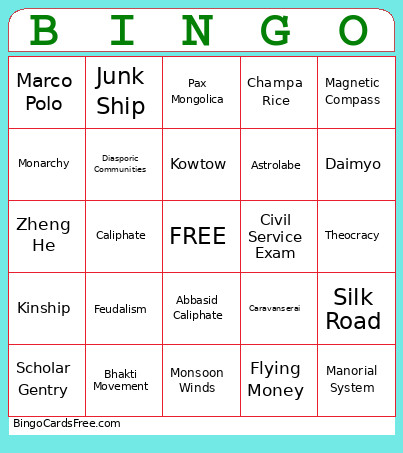 1200-1450 Bingo Card