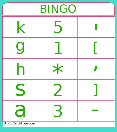 12345 Bingo Card
