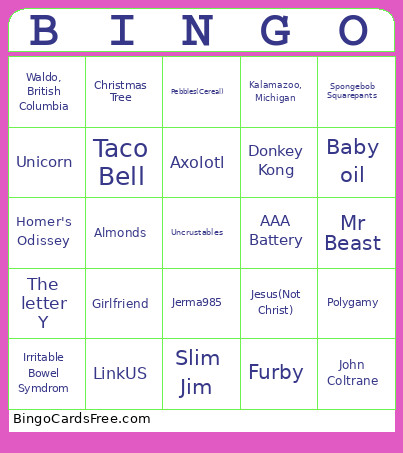 123454 Bingo Card